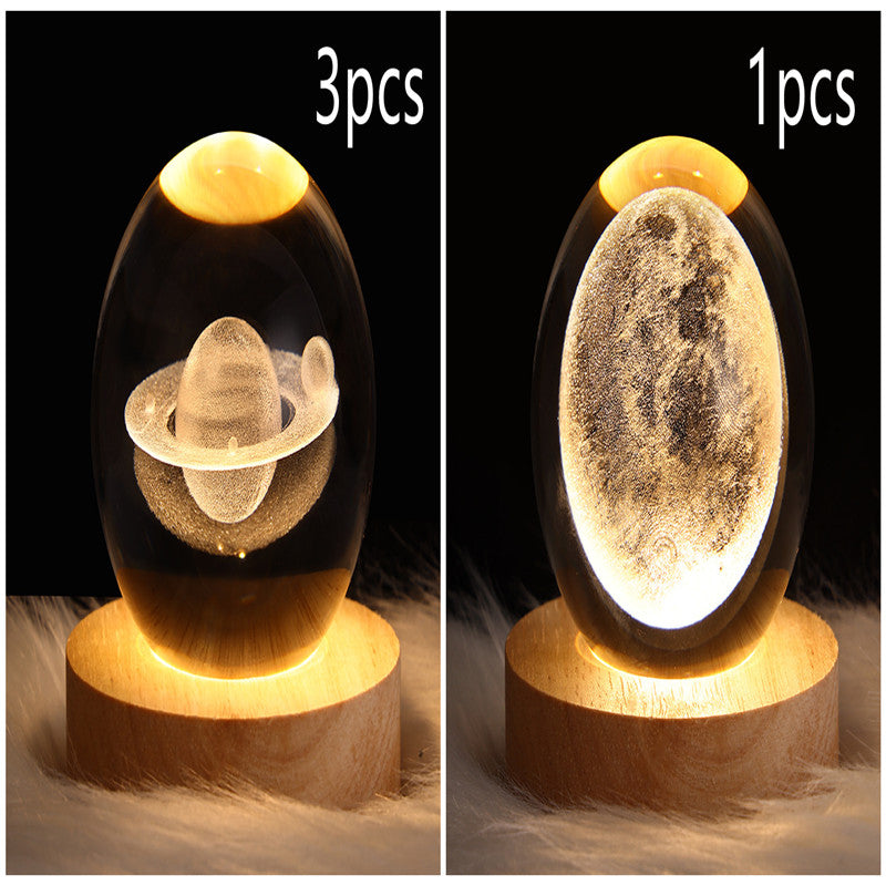 LED Night Light Galaxy Crystal Ball Table Lamp - 3D Planet Moon Lamp for Bedroom Home Decor