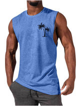 Coconut Tree Embroidery Vest - Summer Beach Tank Tops Workout Muscle Men Sports Fitness T-shirt