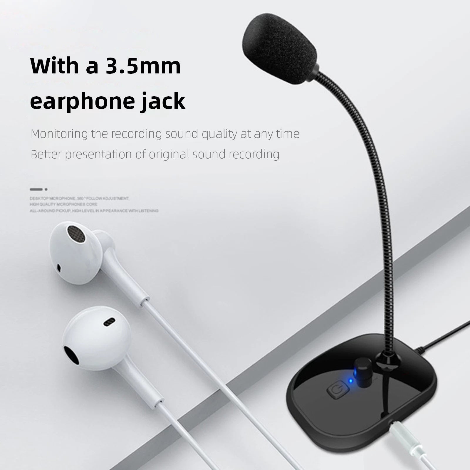 Gooseneck Computer Microphone USB Sound Card Monitor - Minihomy