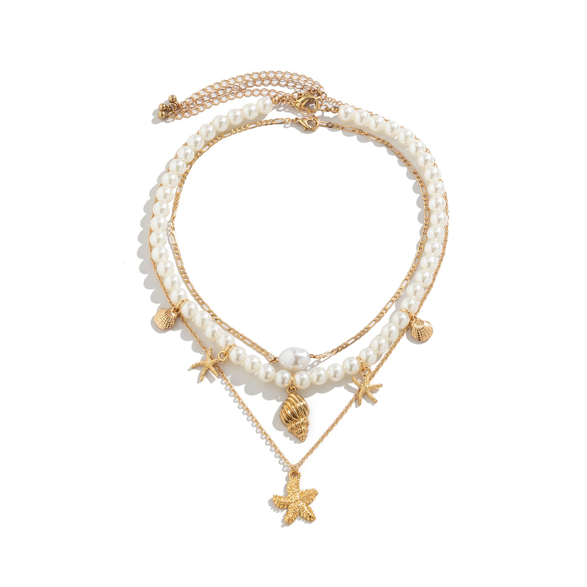 3-piece Set Of Starfish Shell Pearl Necklace: Embrace Beachy Elegance - Minihomy