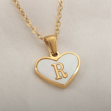 26 Letter Heart-shaped Necklace White Shell Love Clavicle Chain Necklace For Women - Minihomy