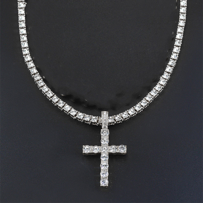 Cross 4.0mm Diamond Studded Single Row Necklace - Minihomy