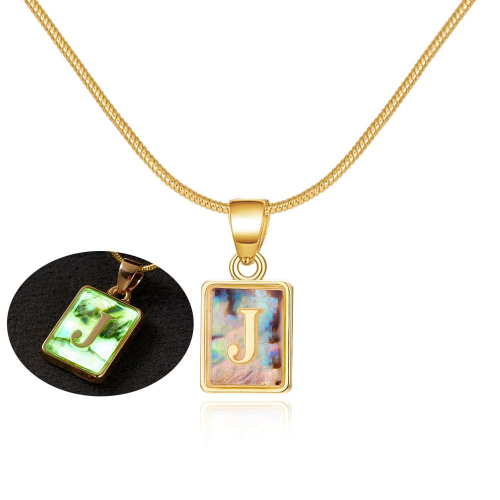 26 Letter Square Necklace Colorful Shell Luminous Pendant Chain Necklace For Women - Minihomy