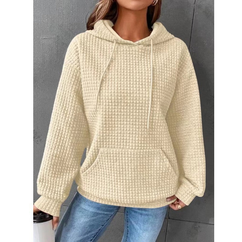 Waffle Hoodie Women's Sports Sweatshirt Casual Long Sleeve Tops