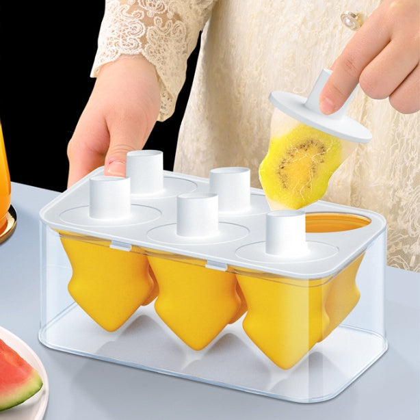 Summer Ice Cream Popsicle Molds - 6 Cube Silicone Ice Pop Maker Tray