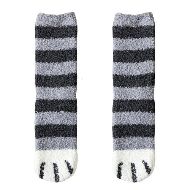 Women's Coral Fleece Cat Paw Pattern Thick Warm Socks