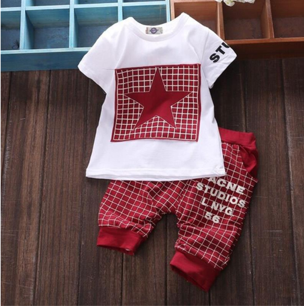 Five Star Children's Girls Boys Short Sleeve Summer Set Sports Two-Piece Set - Minihomy