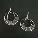 Geometric Round Hollow Antique Silver Earrings: European & American Trend