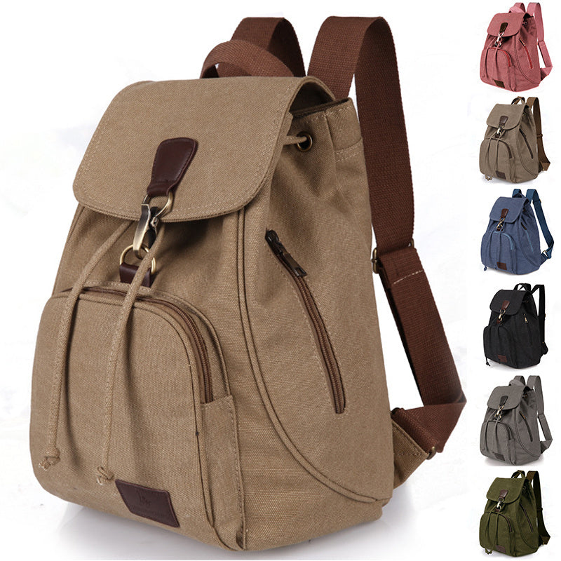 Women's Vintage Canvas Backpack - School Bag for Students