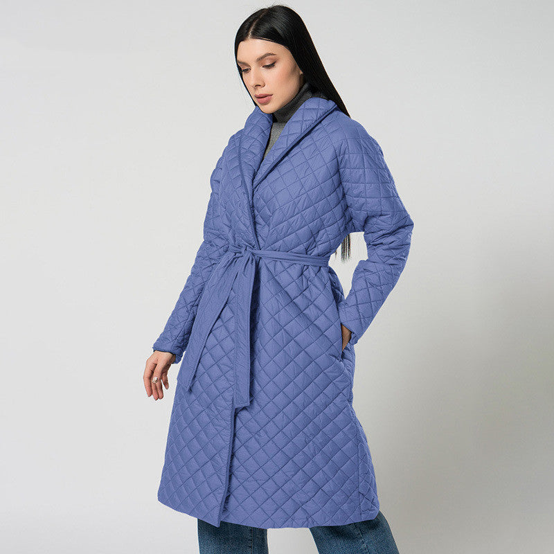 Women's Diamond Plaid Fitted Waist Cotton-padded Coat