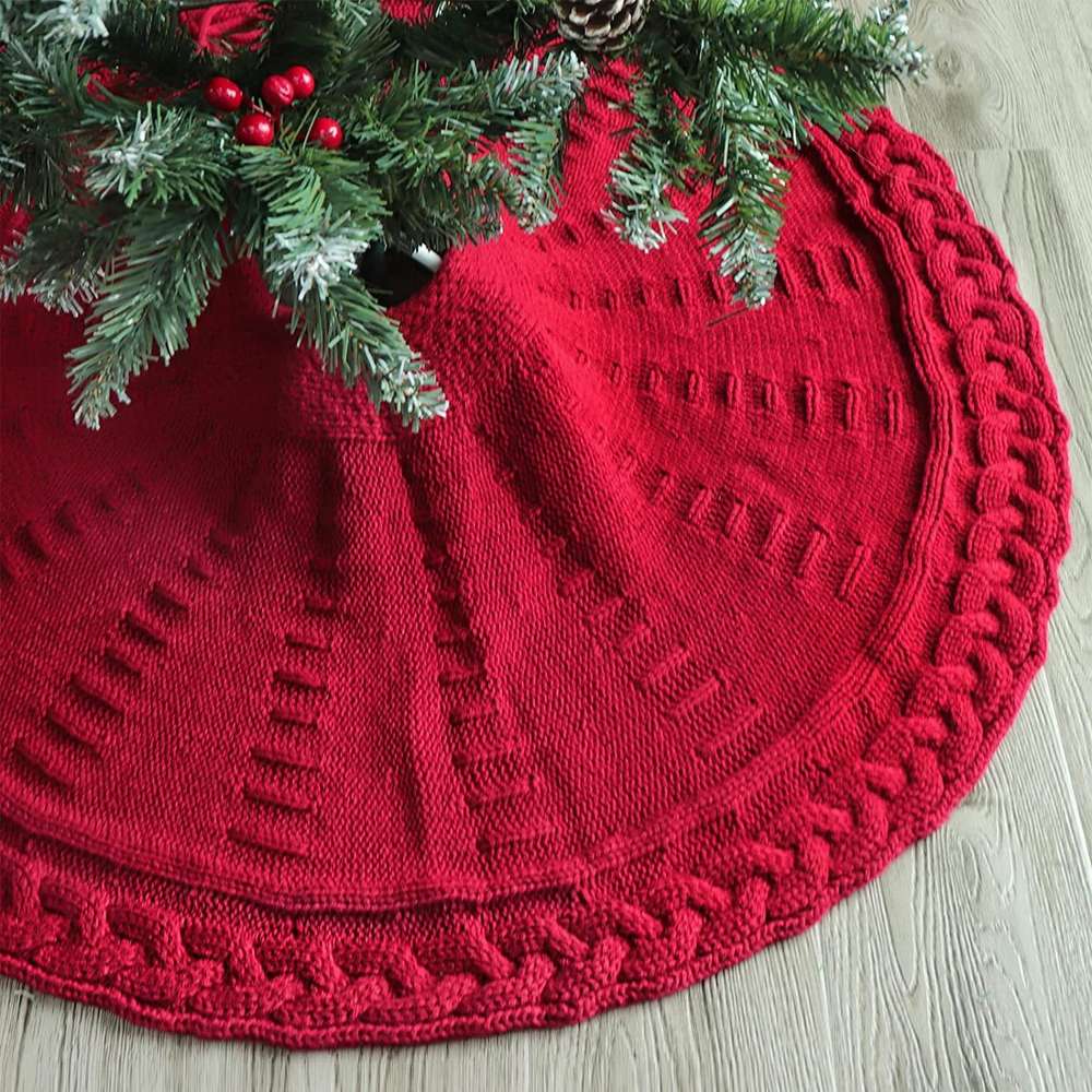 Christmas Knitted Tree Skirt Red Decorations - Minihomy