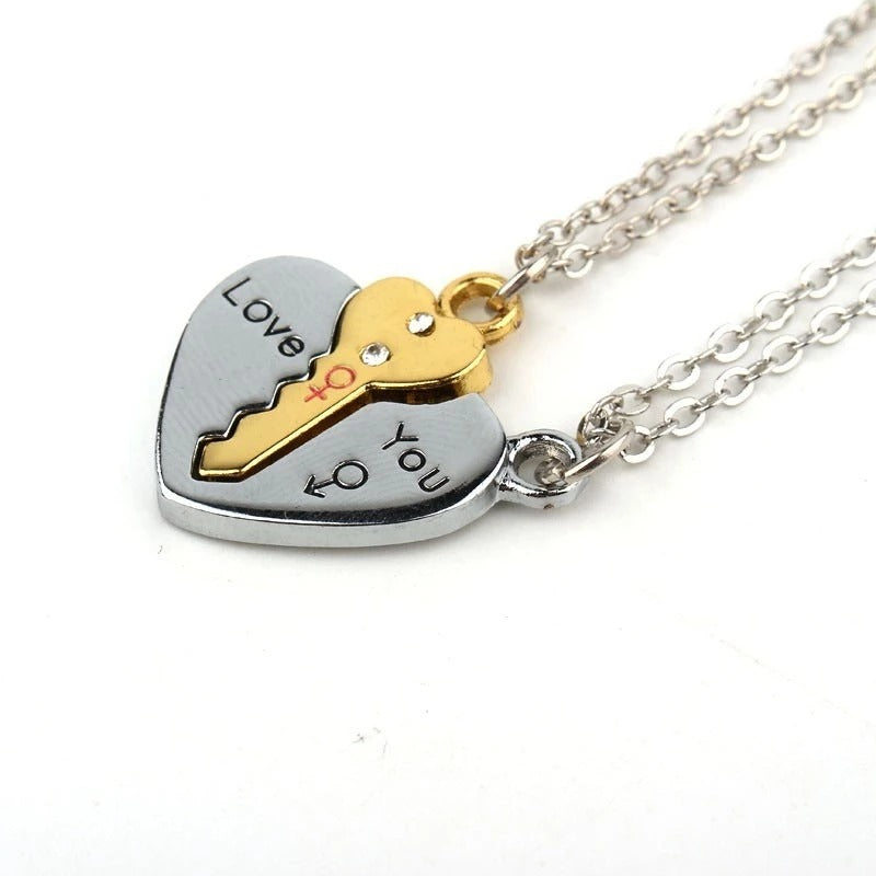 Couple key heart necklace