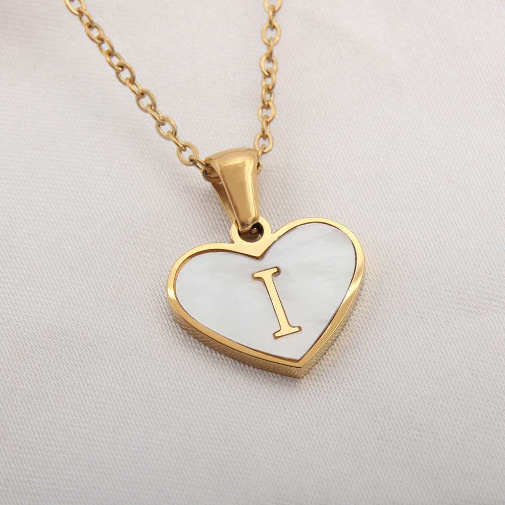 26 Letter Heart-shaped Necklace White Shell Love Clavicle Chain Necklace For Women - Minihomy