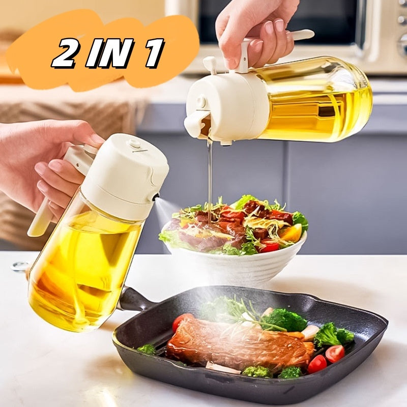 2-in-1 Glass Oil & Vinegar Sprayer Dispenser - 470ML for Cooking, BBQ, Air Fryer - Minihomy