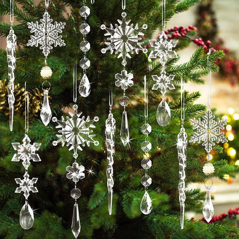 10pcs Christmas Tree Hanging Pendants Acrylic Ice Strip Snow Ceiling Xmas Ornaments - Minihomy