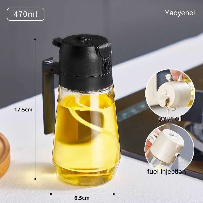 2-in-1 Glass Oil & Vinegar Sprayer Dispenser - 470ML for Cooking, BBQ, Air Fryer - Minihomy