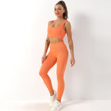 2pcs Thread Yoga Suit Seamless Bra And Butt Lifting High Waist Leggings Set