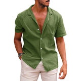 Men's Tops Casual Button Down Shirt Short Sleeve Beach Shirt Summer - Minihomy