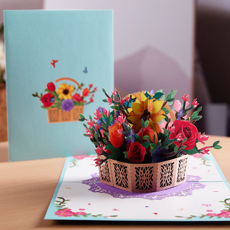 3D Flower Bouquet Cards Gifts Anniversary Pop-Up Mom Floral Bouquet Wife Greeting Cards Mothers Day