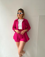 Long-sleeved Shirt High-waisted Drawstring Shorts Casual Two-piece Set