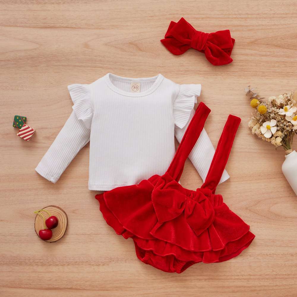 Christmas Girls Long-sleeved Blouse And Skirt Suit - Minihomy