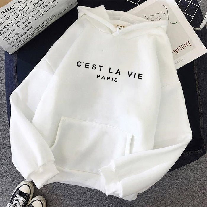 Loose Hooded Sweater Student Hoodie With Letter Print Sports Tops