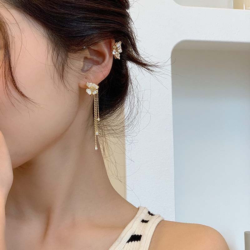 Butterfly Tassel Ear Clip Long Female Non-piercing Earrings - Minihomy