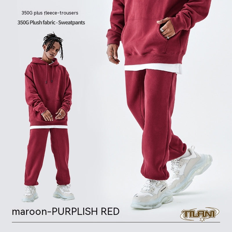 Fleece-lined Thick Loose Solid Color Sweatpants