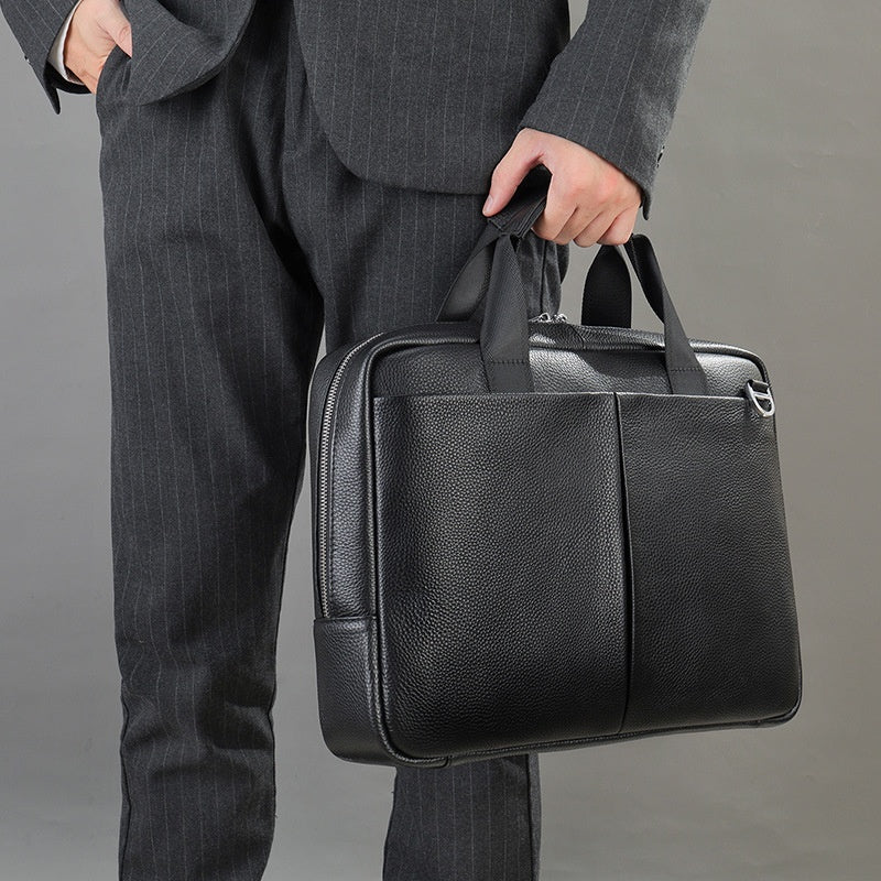 Large Leather Briefcase for Men - Horizontal Cowhide Computer Bag