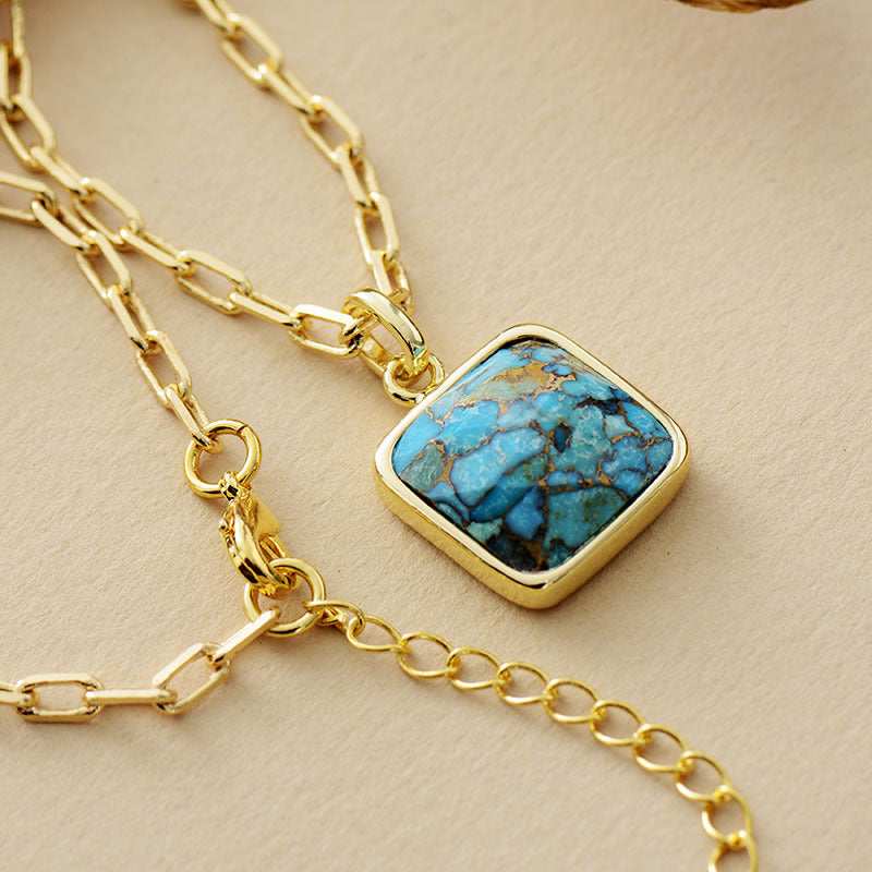 Turquoise 18K Gold Plating Chain Pendant Necklace