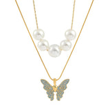 Butterfly Necklace Pearl Double Strand: Elegant European-American Style - Minihomy