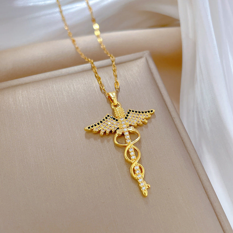 Rotating Dragonfly Snake Stick Angel Wings Necklace