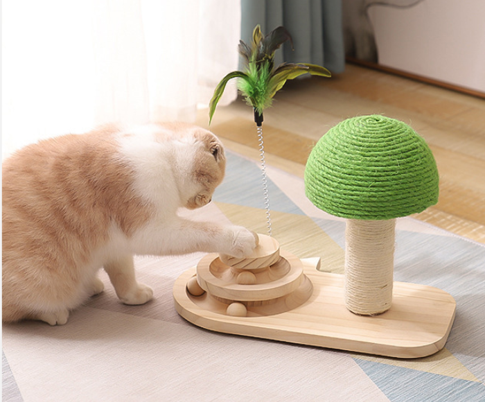 Pet Cat Tree Toys - Interactive Scratching Post with Double Sisal Balls