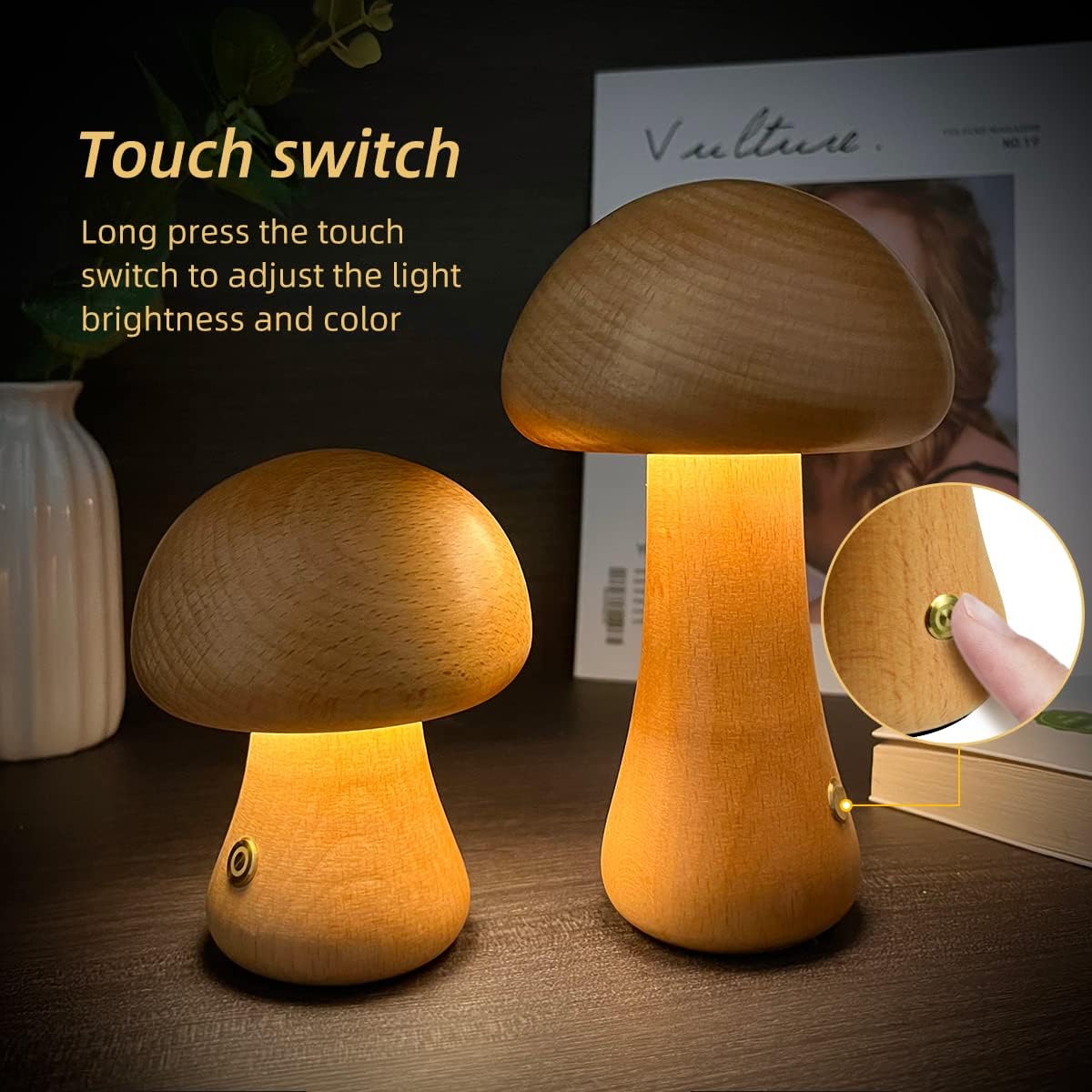 INS Wooden Cute Mushroom LED Night Light - Bedside Table Lamp for Bedroom