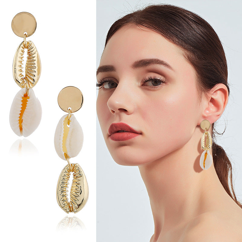 Bohemian Ins Style Seaside Holiday Golden Shell Stud Earrings - Minihomy