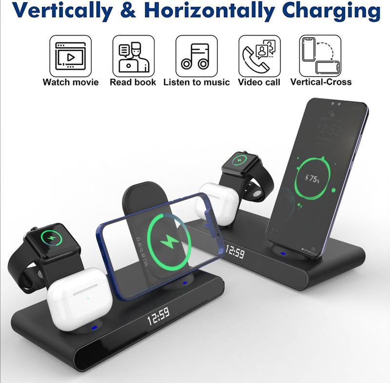 15W 3-in-1 Wireless Charging Station for Phone, Watch & Earbuds - Fast Charging Clock - Minihomy