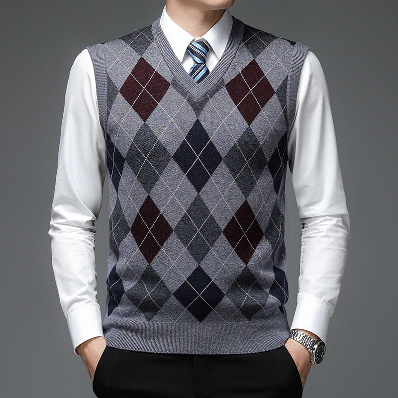 Men's Autumn And Winter V-neck Sleeveless Knit With Wool Vest