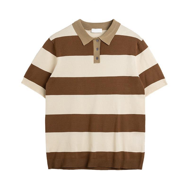 Lightly Mature Knitted Polo Shirt Casual Striped Short Sleeve
