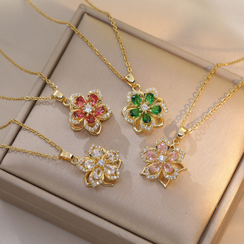 Fashion Rotating Bauhinia Zircon Necklace