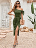 Casual Knitted Diagonal Collar Waist Slit Dress - Minihomy