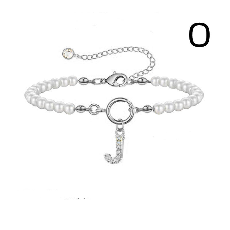 Personalized Initial Bracelet with Pearl Charm - A-Z Letter Toggle Clasp Jewelry Gift for Women - Minihomy