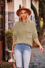 Dolman Sleeve Sweater With Pocket Solid Color Pullover Tops Women