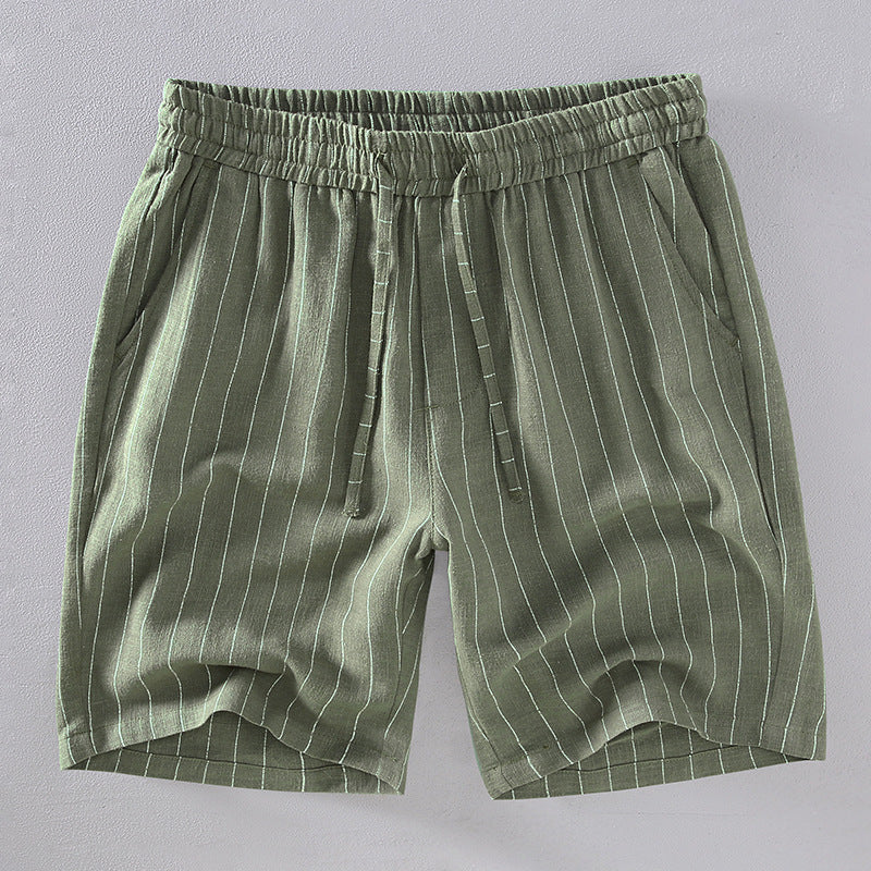 Yarn-dyed Vertical Striped Linen Shorts For Men