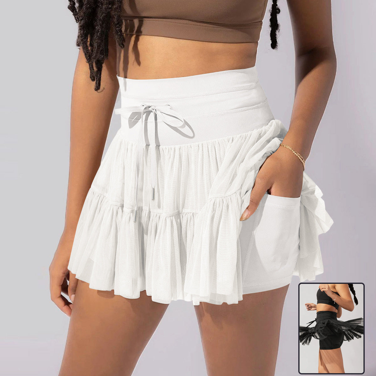 High Waist Dress Lace-up Sports Skirt With Anti-exposure Safety Pants Summer Fashion Pleated Skirt Womens Clothing