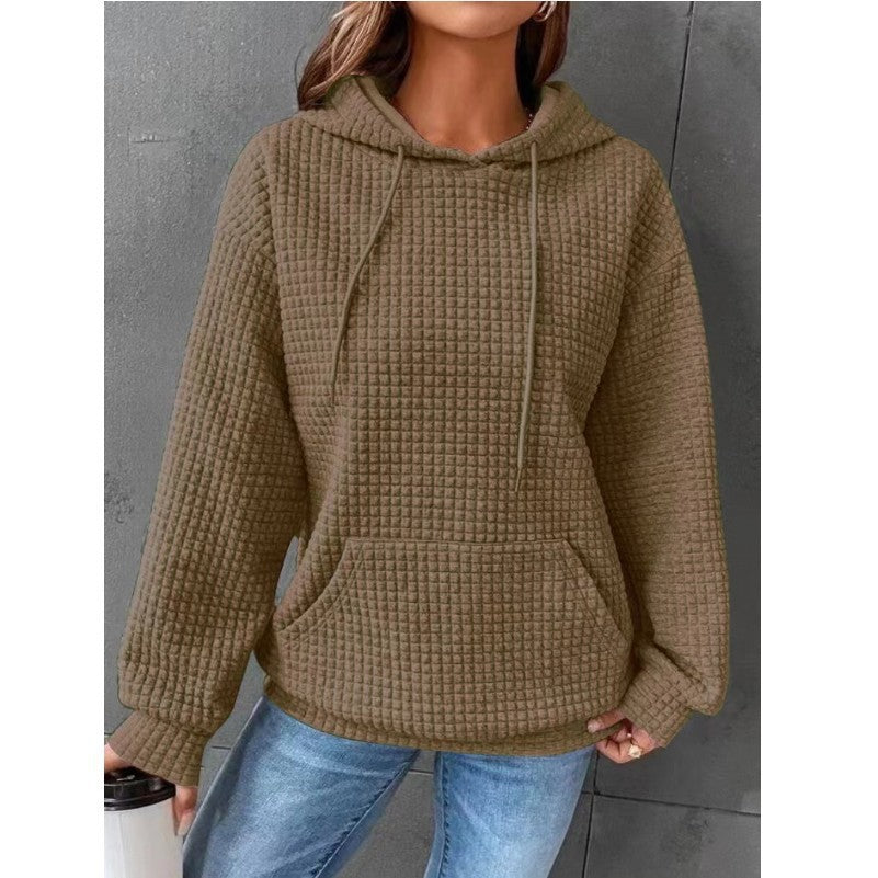 Waffle Hoodie Women's Sports Sweatshirt Casual Long Sleeve Tops