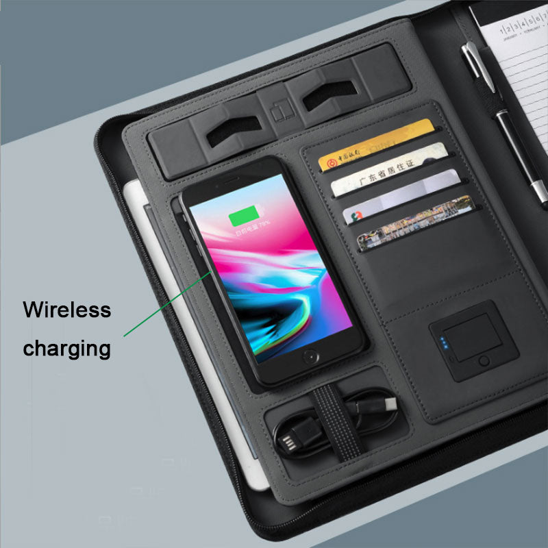 Business Document Bag with A4 File Holder and Wireless Charging Power Bank
