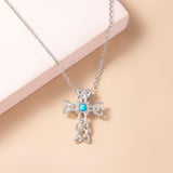 Blue Stone Celtic Knot Cross Pendant Silver Spiral Trinity Knot Necklaces For Women Men - Minihomy