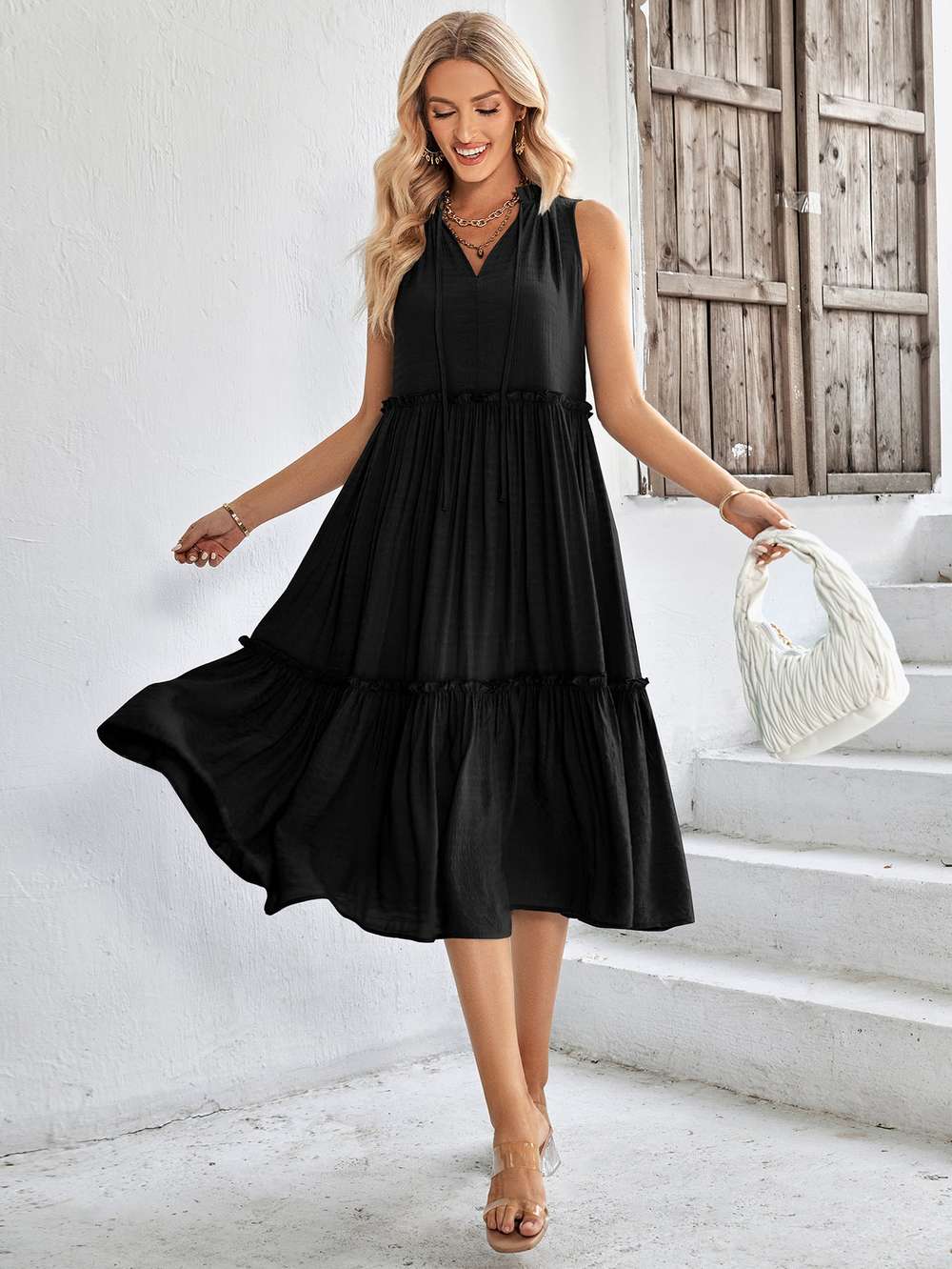 Casual V-neck Sleeveless Fresh Summer Loose Dress for Women - Minihomy