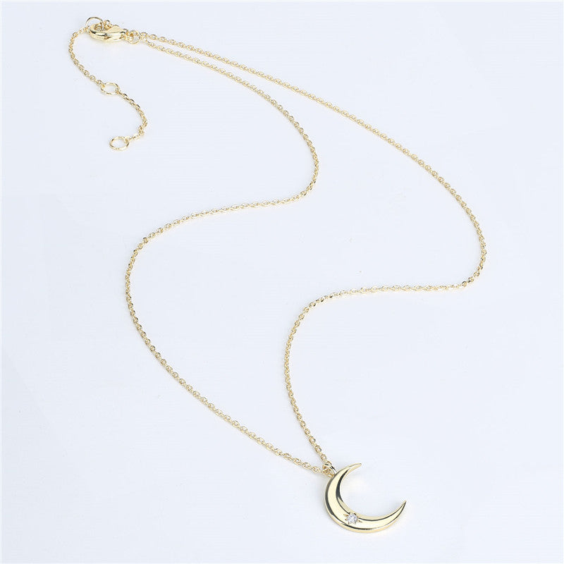 Crescent Zircon Necklace - Golden Zircon Moon Pendant - Minihomy