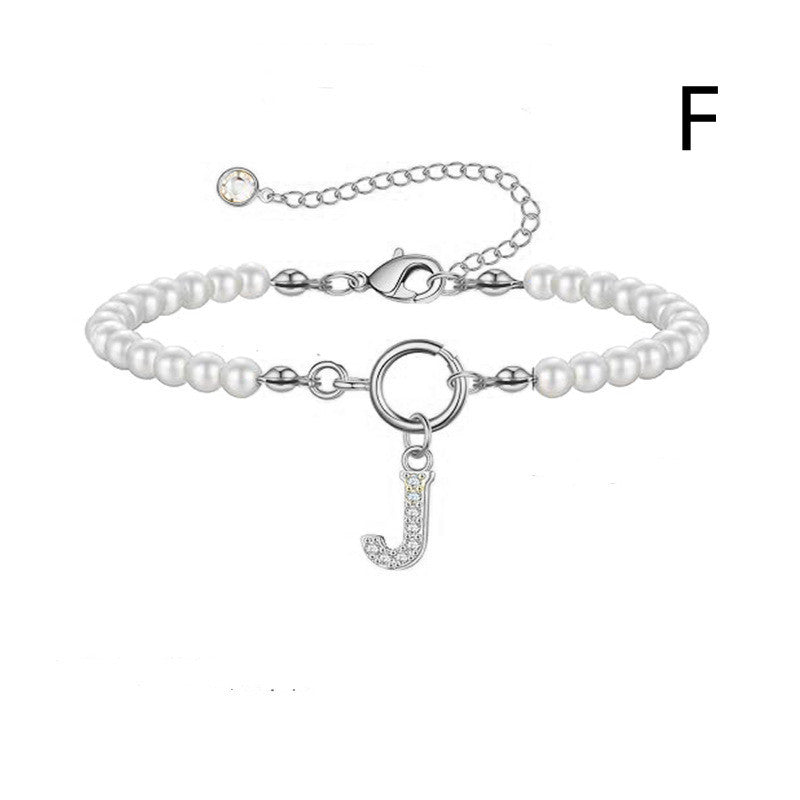 Personalized Initial Bracelet with Pearl Charm - A-Z Letter Toggle Clasp Jewelry Gift for Women - Minihomy